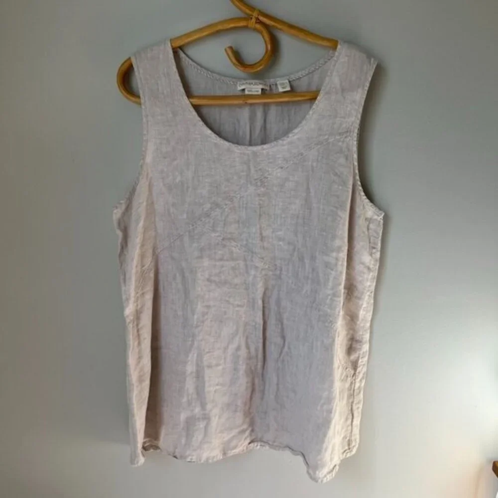 Cynthia Rowley Pale Beige Linen Scoop Neck Tank - Picture 1 of 3